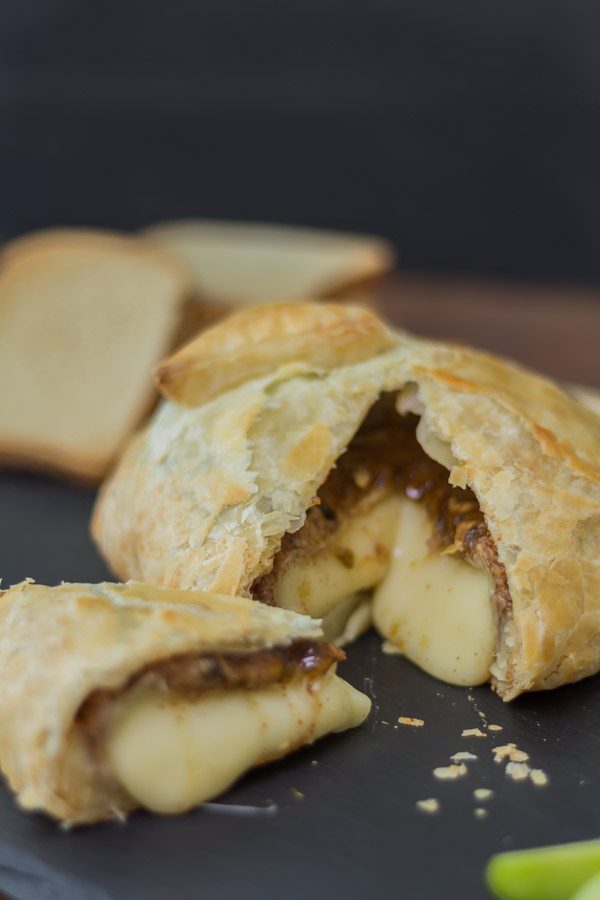 Baked Brie Jam in Puff Pastry with Almond Butter. Featuring our Jalapeño Raspberry Jam at Spoonabilities.com