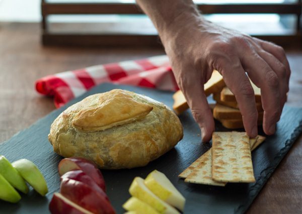 Baked Brie Jam in Puff Pastry with Almond Butter. Featuring our Jalapeño Raspberry Jam at Spoonabilities.com