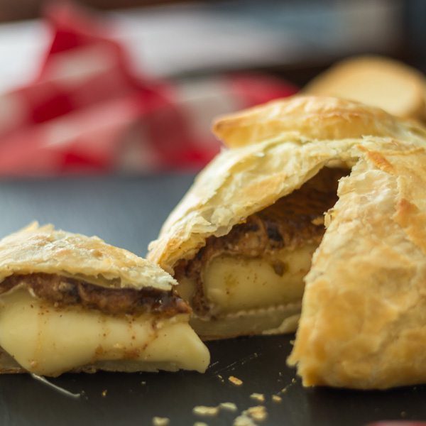 Baked Brie Jam in Puff Pastry with Almond Butter. Featuring our Jalapeño Raspberry Jam at Spoonabilities.com