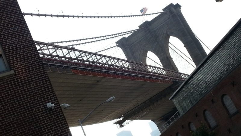 Brooklyn Bridge looking into Manhattan from Brooklyn