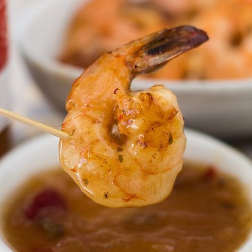 Pan Grilled Shrimp with Roasted Pineapple Habanero Sauce. Featuring the spicy and sweet Roasted Pineapple Habanero Sauce at Spoonabilities.com