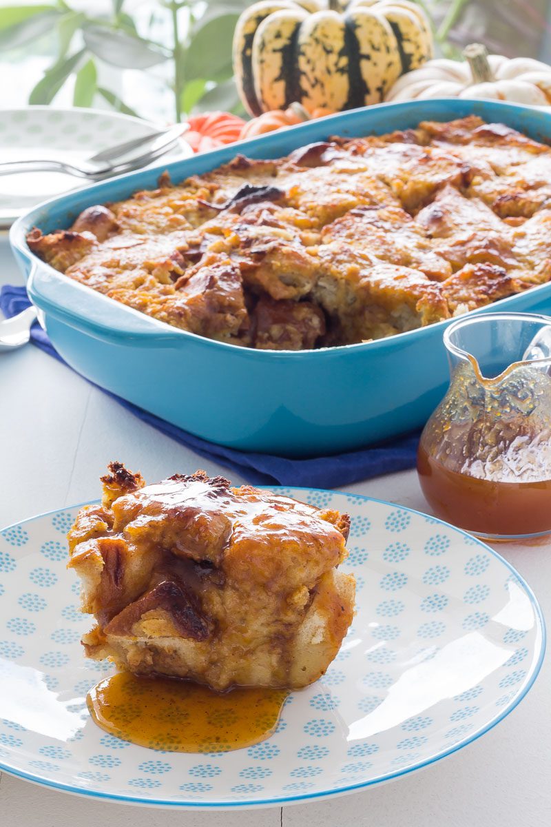 Pumpkin Bread Pudding with Caramel Sauce