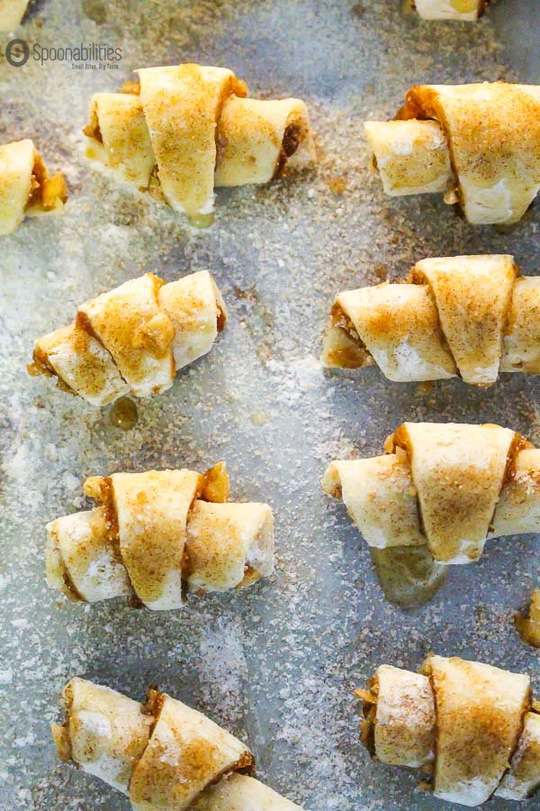 Step by Step for an Easy Rugelach cookie - Sprinkle the top with sugar. Fig Jam Available at Spoonabilities