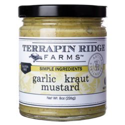 What happens when you add sauerkraut to mustard? Your pork dishes rejoice! Garlic Kraut Mustard 3-pack is the perfect match for corned beef or roast beef sandwiches, grilled sausages & kielbasa. #mustard #garlic #sauerkraut #gourmetmustard