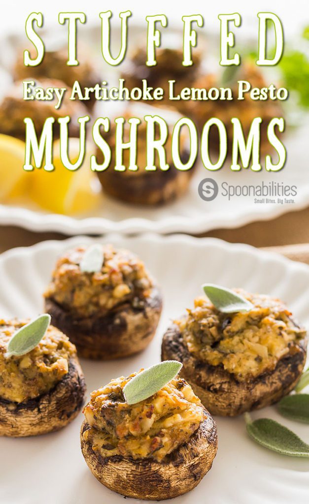 Stuffed Easy Artichoke Lemon Pesto Mushrooms.