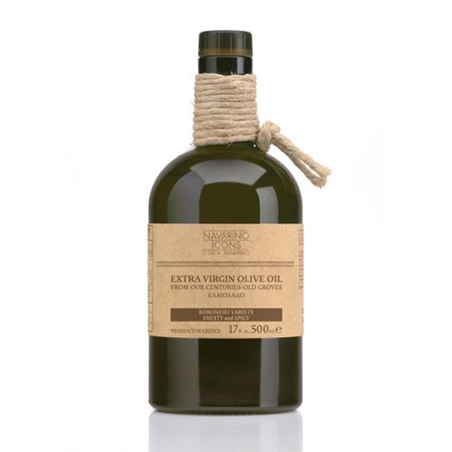 Navarino Icons Kalamata ELEON Extra Virgin Olive Oil in a Glass Bottle. Hand-picked olives, cold pressed with lovely fruit and spicy flavor and distinctive aroma. Available at Spoonabilities.com