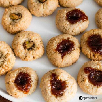 Plate of Walnut Macaroon Thumbprint Cookies