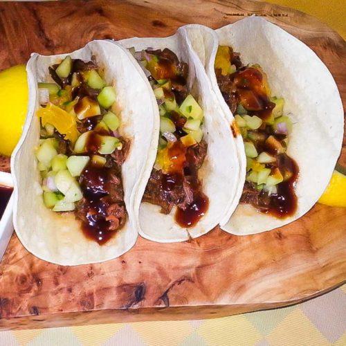 Tacos made with BBQ Short ribs as filling