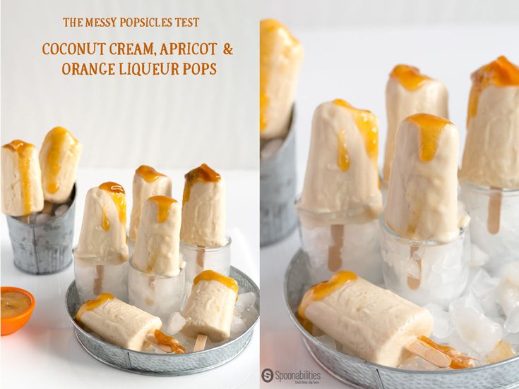 The Messy Popsicles test with Coconut Apricot Orange Liqueur Pops made with Apricot Fruit Spread from Scandinavian Delights by Elki. Spoonabilities.com