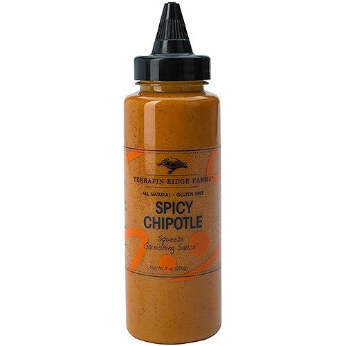 Chipotle Squeeze Garnishing Sauce by Terrapin Ridge Farms. Squeeze on fish tacos, or grilled chicken breasts. Excellent to garnish shrimp skewers or crab cakes, add a spicy punch to burgers, fries, and sandwiches. Gluten Free. Spoonabilities.com