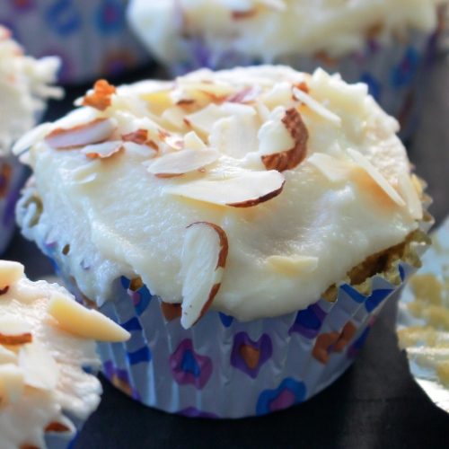 Best cupcake recipe because it has two of my favorite ingredients: Fig Almond Spread and almond flour. Fig Jam Filled Almond #cupcakes are moist, fluffy, and have a fruity filling, and sweet and creamy frosting. Gluten-free recipe. Spoonabilities.com