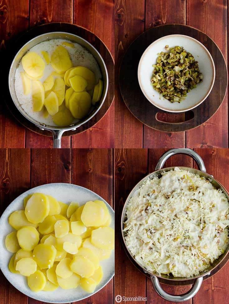 Four step photo of making Potato gratin 