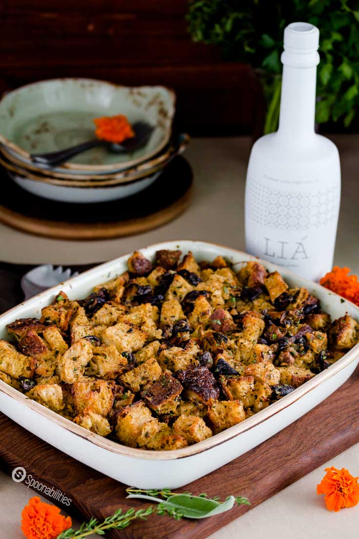 Shiitake Cremini White Mushroom Stuffing. Perfect side dish recipe for Thanksgiving dinner. This stuffing is very flavorful. Spoonabilities.com