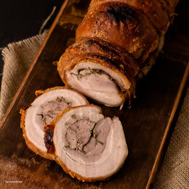 Pork Porchetta is an all-year-round dinner recipe for any occasion; perfect during summer to eat as a sandwich, for a special dinner, or during the fall/winter holiday season. Spoonabilities.com