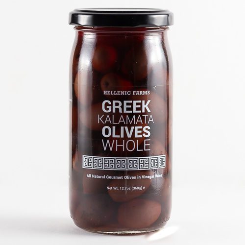 Jar of Greek Kalamata Olives Whole from Hellenic Farms. Available from Spoonabilities