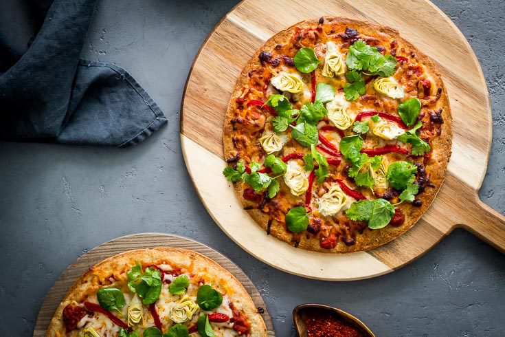 Cauliflower Crust Pizza with Artichokes and Roasted Red Pepper