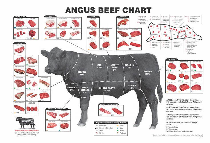 Chart with the different beef cuts. Chart by American Angus Association,