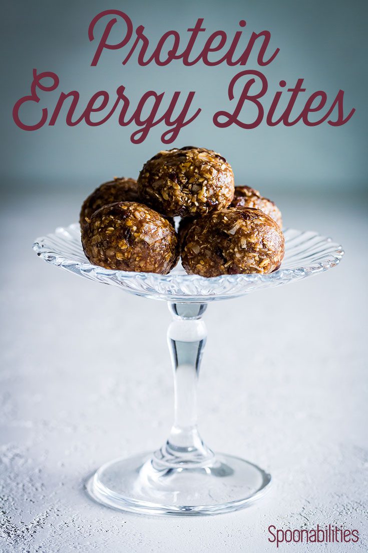 Protein Energy Bites are easy to make and no baking is required. Healthy snack bites loaded with quick-oats, almond butter, cocoa nibs, raisins, unsweetened coconut flakes, honey, and protein meal replacement by Naked Nutrition.