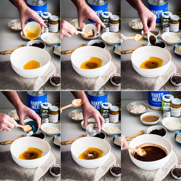 Step by Step process making the Protein Energy Bites. First 6 steps. Spoonabilities.com