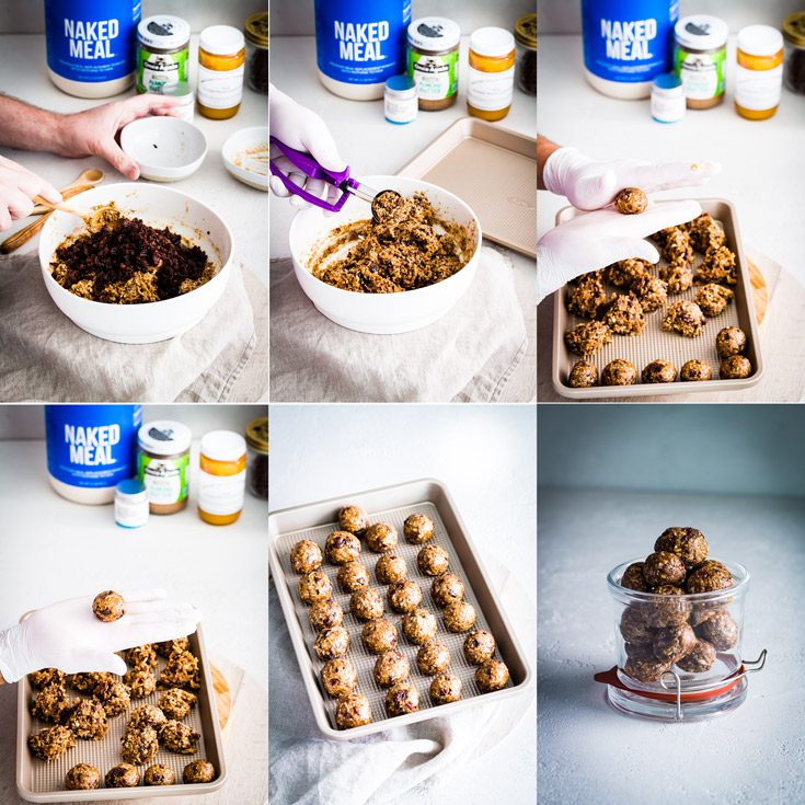 Step by Step process making the Protein Energy Bites. The last steps. Spoonabilities.com