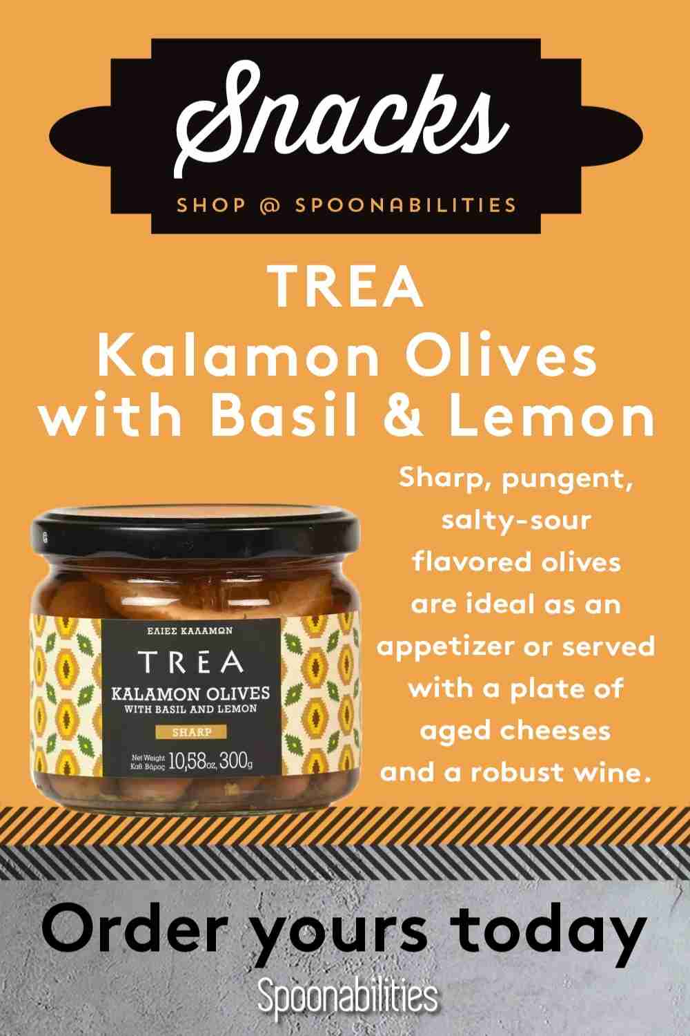 TREA Kalamon Olives with Basil & Lemon (2-pack)