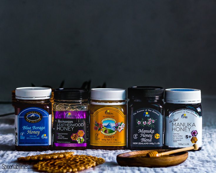 We will give away the same assortment of the honey we sent you; Manuka 5+, Manuka Honey Blend, Multiflora, Blue Borage and Leatherwood. Spoonabilities.com