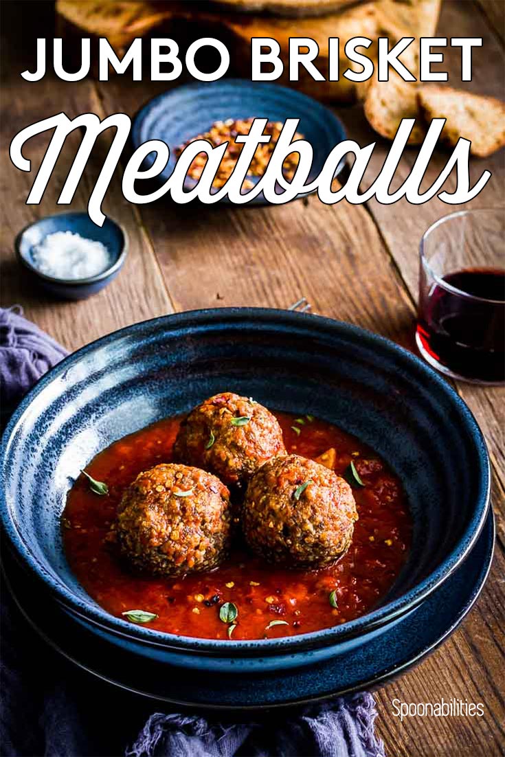 Flavorful Jumbo Brisket Meatballs in fresh San Marzano Tomato Sauce. Spoonabilities.com