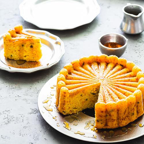 Jalapeno Cheddar Cornbread cake with slice taken out