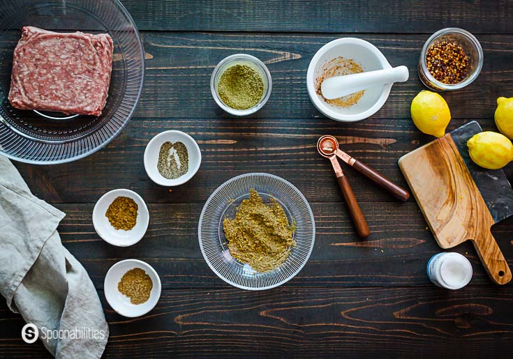 Mediterranean spice mix in a small pinch bowls. Recipe at Spoonabilities.com