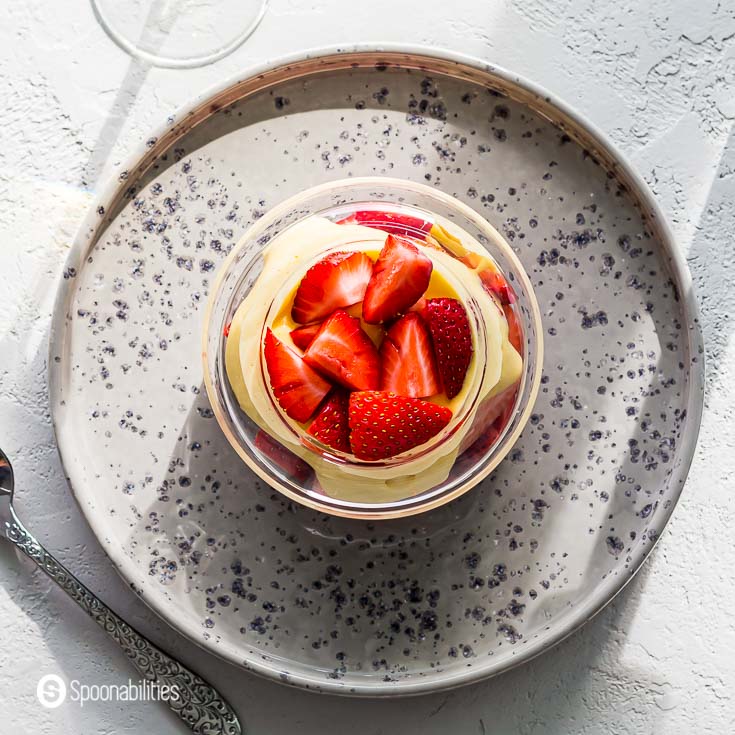 Overhead close up for this Italian custard dessert. 