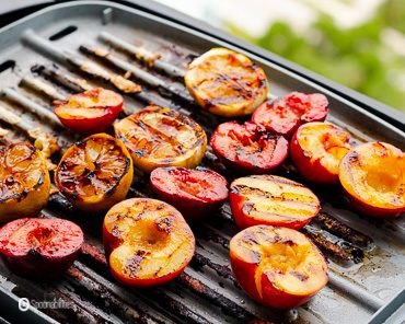 Lemons, plums on the grill. Recipe at Spoonabilities.com