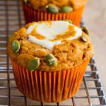 Close up photo for the Starbucks copycat recipe Pumpkin Cream Cheese Muffin. Recipe at Spoonabilities.com