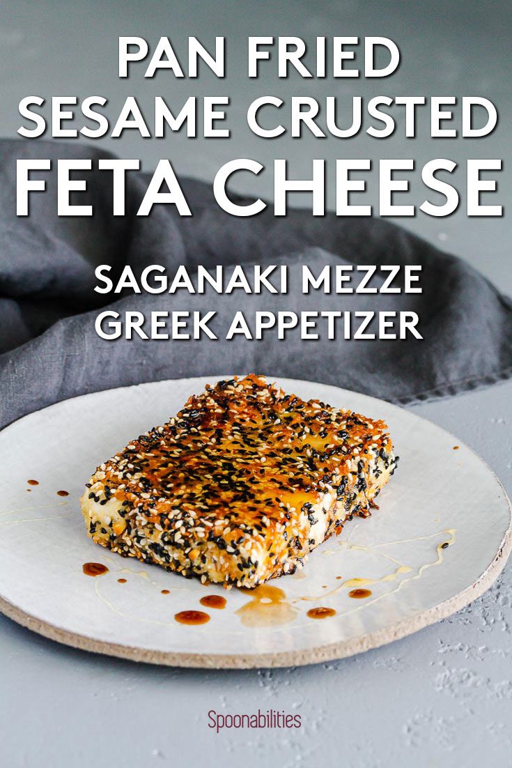Saganaki Fried Feta with Sesame Crust, Honey & Aged Balsamic Vinegar | Greek Appetizer