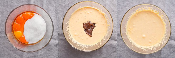 Three photos with the steps showing how to make the Chestnut custard. More about this recipe at Spoonabilities.com