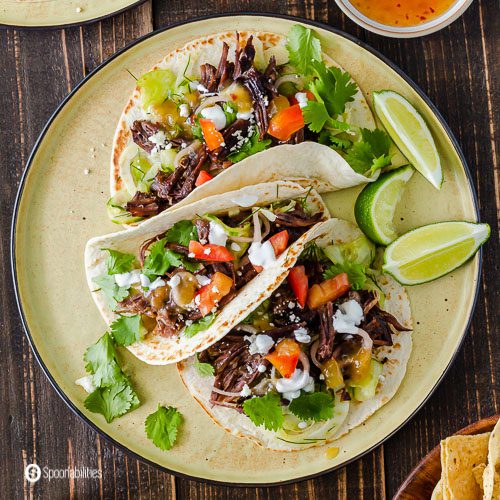 Special mexican recipes like Instant Pot Short Rib Tacos with Tropical Tequila Sauce at Spoonabilities.com