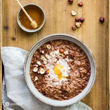 Chocolate Oatmeal Recipe with hazelnut and honey topping