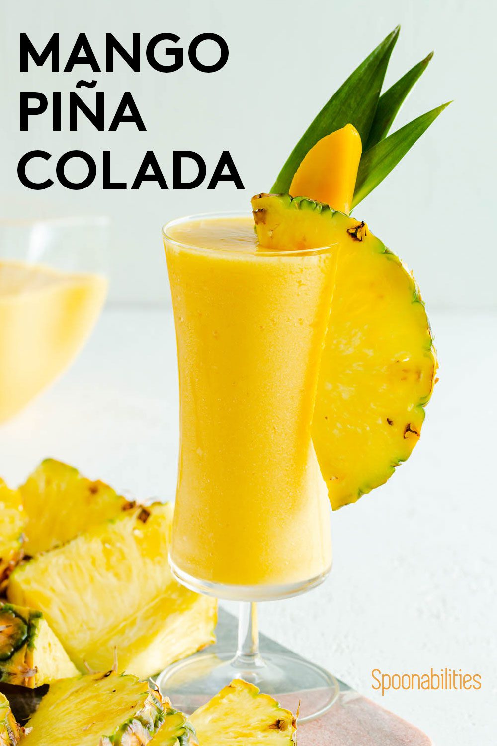 Close up shot of mango pina colada cocktail