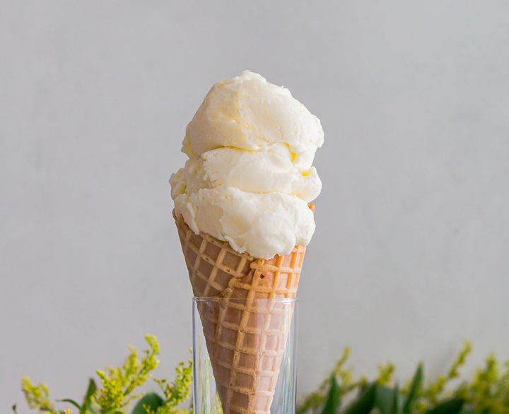 eggless ice cream base in an ice cream cone