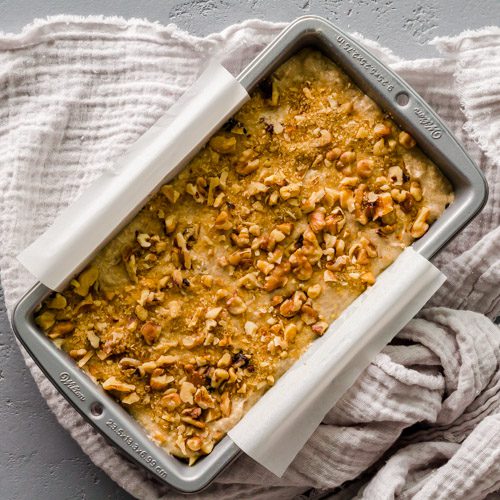 Batter in the baking pan before go into the oven.