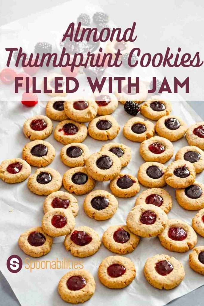 36 Almond Thumbprint Cookies filled with Raspberry and Blackberry Jam