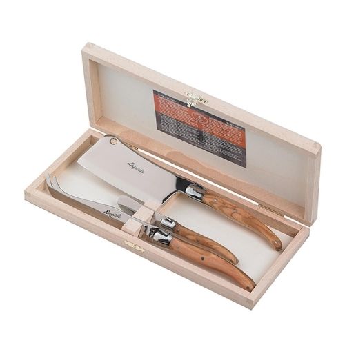 3-piece olive wood cheese set in a clasp box at Spoonabilities