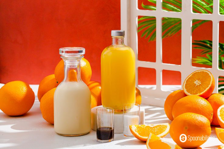 Ingredients for the popular summer drink from The Dominican Republic. Evaporated milk, freshly squeeze orange juice, sugar, and vanilla paste.