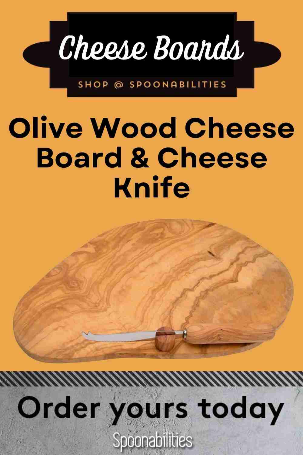 Olive Wood Cheese Board & Cheese Knife