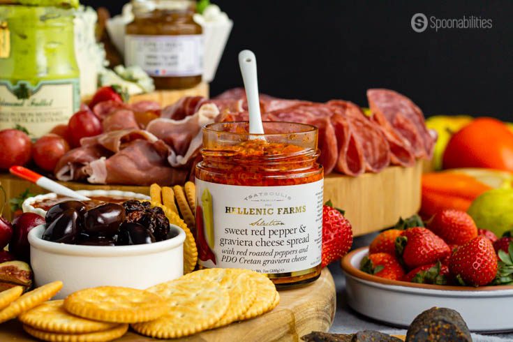 sweet red pepper and graviera cheese spread - one of the great dips for charcuterie boards