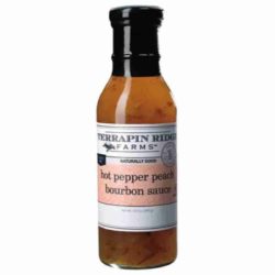 a bottle of HOT PEPPER PEACH BOURBON SAUCE by Terrapin Ridge available at SPOONABILITIES