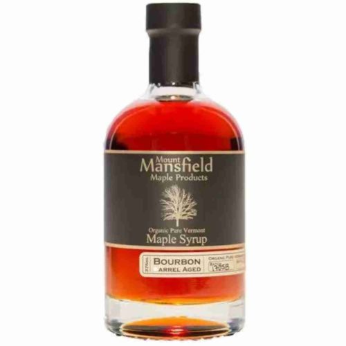a bottle of Organic Bourbon Barrel-Aged Vermont Maple Syrup by Mount Mansfield available at Spoonabilities