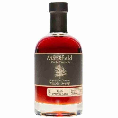 a bottle of Organic Gin Barrel-Aged Vermont Maple Syrup by Mount Mansfield available at Spoonabiliies