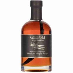 a bottle of Organic Vanilla Bean infused Vermont Maple Syrup by Mount Mansfield available at Spoonabilities