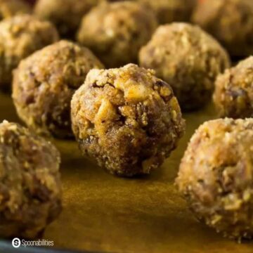 Close up shot of some mini caramel apples reconstructed into balls