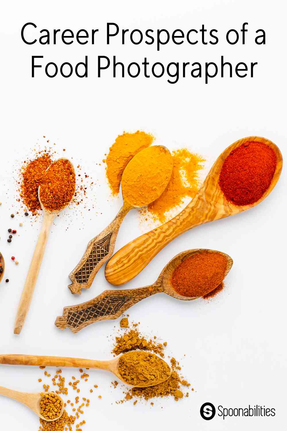 Career prospects of a food photographer title on colored salts on spoons